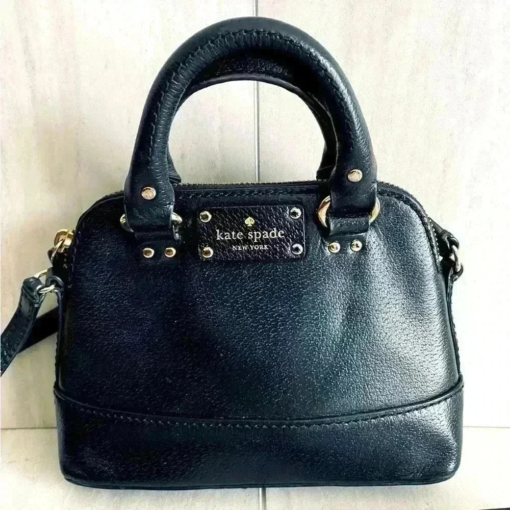 KATE SPADE Wellesley Mini Rachelle Satchel Crossbody Bag Black Pebbled Leather